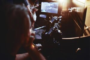 Video production backstage behind the scenes of creating video content a professional team of